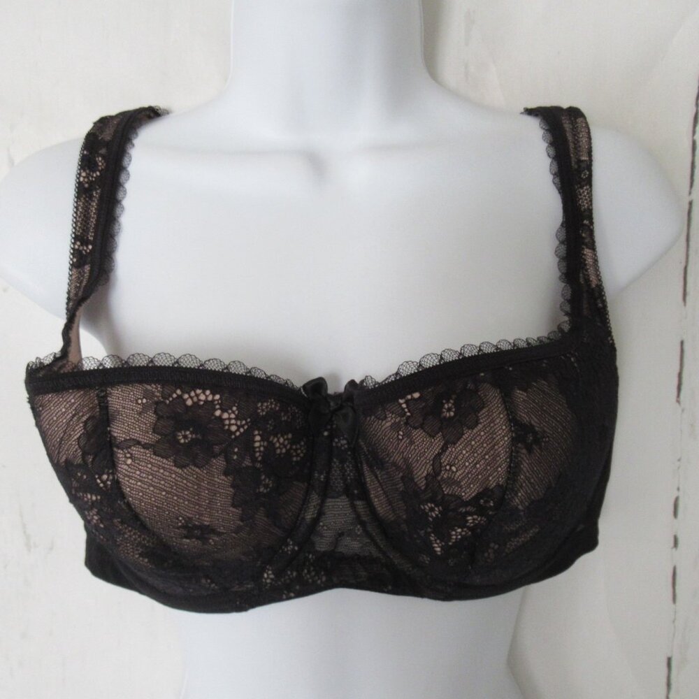 Rosme Bra 38 D Black Lace Balconette Eliza Underwire Back Closure